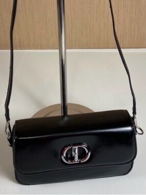 Black Patent Baguette Shoulder Bag Turn Lock Mini Y2K Chic NWOT
